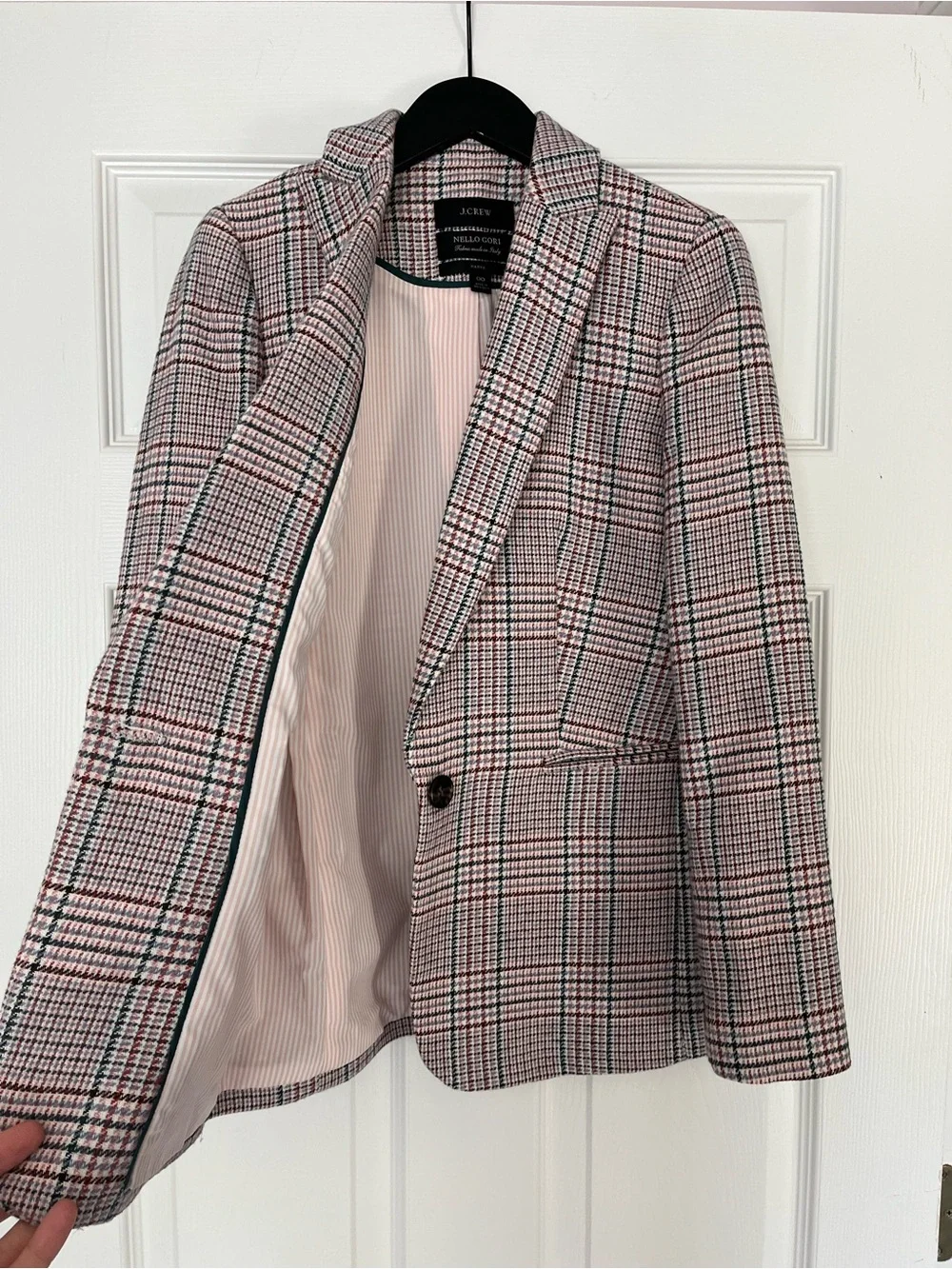 J.Crew Like New Parke Blazer Ivory Plaid Italian Wool AQ234 Size 00